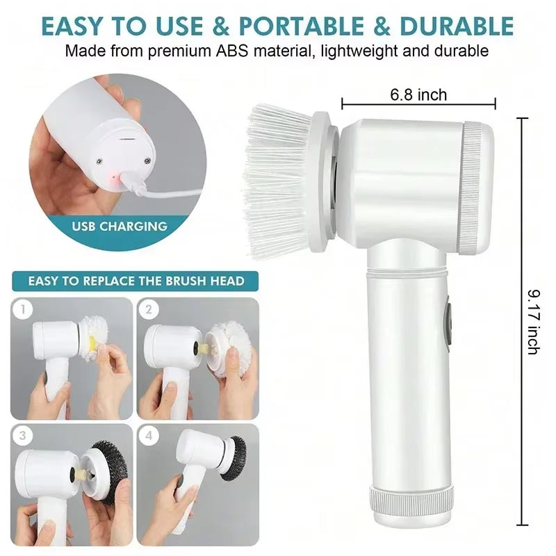 Powerful Electric Spin Scrubber - Cordless Bathroom Cleaning Brush with 5 Versatile Heads